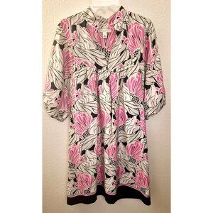 Banana Republic 100% Silk Printed Puff Sleeve Relaxed Fit Shift Dress  Sz M EUC